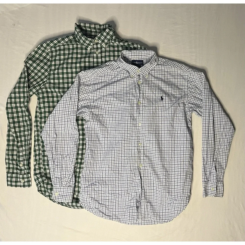 Polo Ralph Lauren Dress Shirts Youth Size XL Plaid Long Sleeve Button Up Lot X2